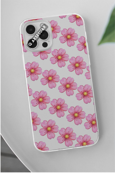 Q Aksesuar Samsung Galaxy Note 10 Lite Uyumlu Pembe Çiçekler Tasarımlı Şeffaf...