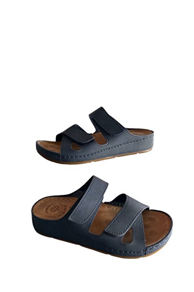 MULEX Navy Blue Double Velcro Suede Slippers