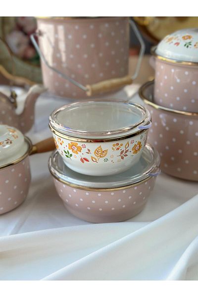 MD MİMOZA DEKOR Enamel Amanda Kitchen Set 7 Pieces
