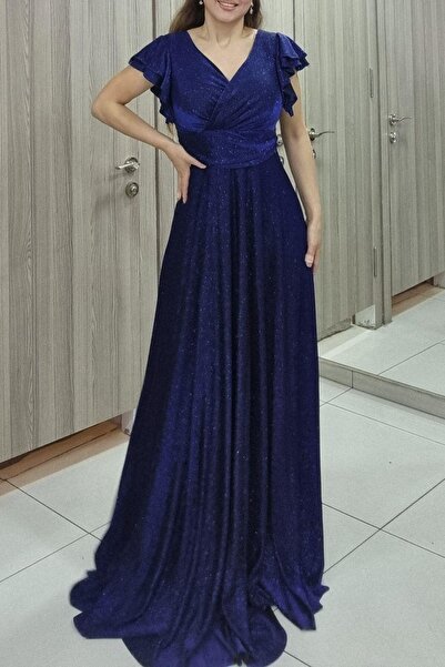 Maya Butik Lacivert Katlı Kol Büyük Beden Kruvaze Elbise - 41030