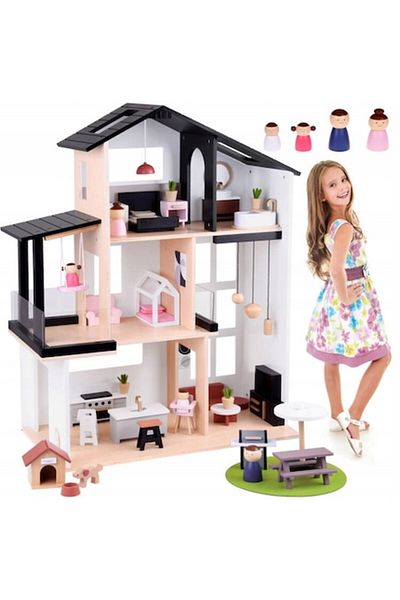 indiggo Casuta de Papusi din Lemn MDF BabyBoutique Indiggo® cu Terasa Mare