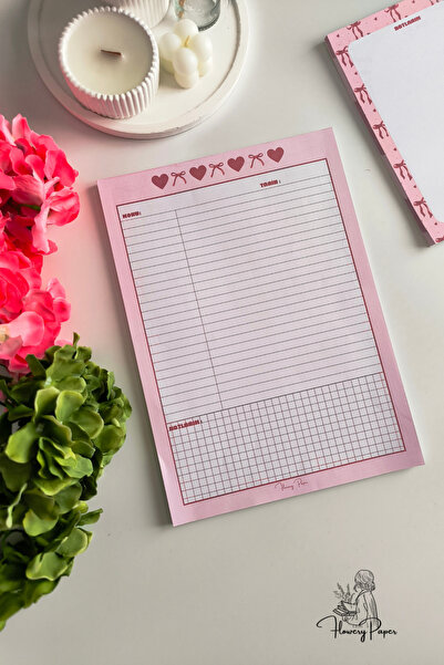 Flowery Paper A4 Notepad - Memopad,Check List ,Bloknot ,Not kağıdı, Okul Defteri