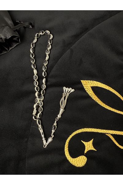 CREARTHOME Black Boxed Black Velvet Yellow Logo Embroidered Men's Prayer Rug Special Production Groom's Bundle