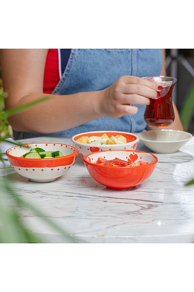 PINKU Ceramics Crimson 13X5.5Cm |   Handmade Set of 3 Ceramic Bowls – Dessert, Olive, Jam and Cookie Presentations