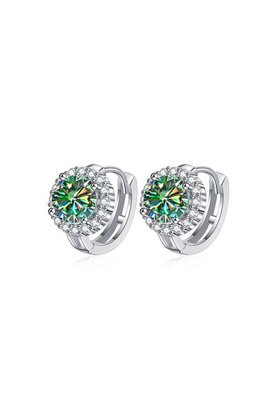 OEM Silver hoop earrings with green Moissanite diamonds