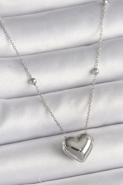 Skygo 316L Steel Silver Color Topcuk Detail Chain Heart Model Women's Necklace - Tj-Bko9773