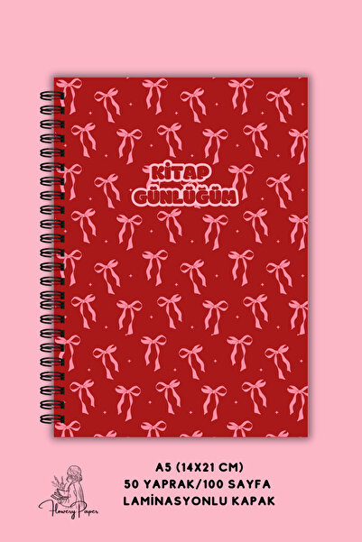 Flowery Paper Kurdele desen Kitap Günlüğüm , 50yaprak /100 sayfa ,a5, Okuma Günlüğü,defter,notepad, Telli Defter