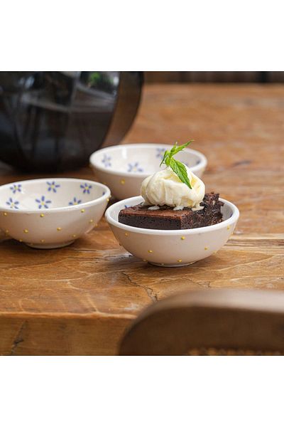 PINKU Ceramics Blossoms Handmade 3-Piece Bowl - Blue 13X5.5 cm Ceramic Bowl for Dessert, Jam, Olives, Cheese and Snacks