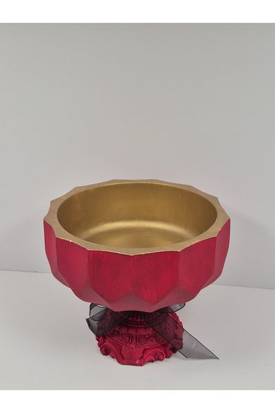 Home Alin Home Decoration - Handmade Red Gold Footed Fruit Basket