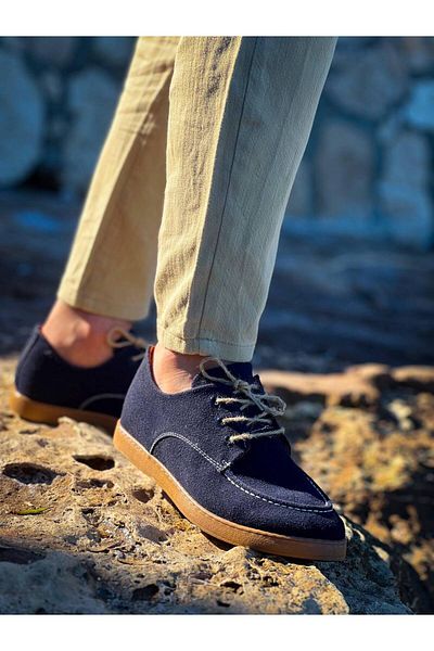 BOA Kb X5 Navy Blue Suede Lace-Up Casual Men's Shoes