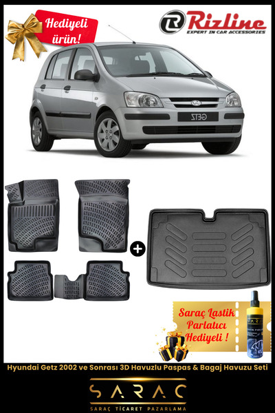 Rizline Hyundai Getz 2002 ve Sonrası Havuzlu Paspas & Bagaj Havuzu Seti+HEDİY...