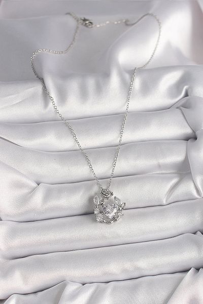 Skygo 316L Steel Silver Color Chain Zircon Stone Heart Figure Rose Detail Women's Necklace - Tj-Bko9809