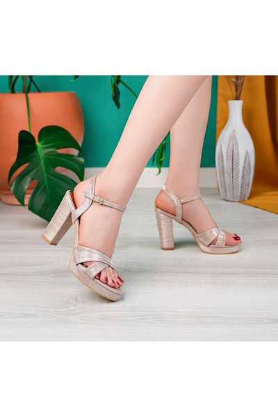 ÇAĞ AYAKKABI Women's Platform Cross Evening Dress Shoes 11 cm