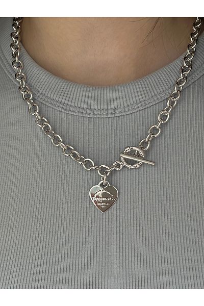 Twinssis Accessories Tiff Written Lock Heart Chain Necklace