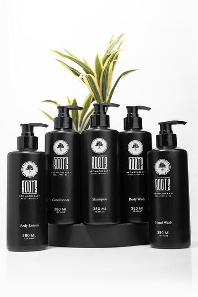 Roots Aromatherapy Shampoo 380 ml Conditioner 380 ml Body Wash 380 ml Body Lo...