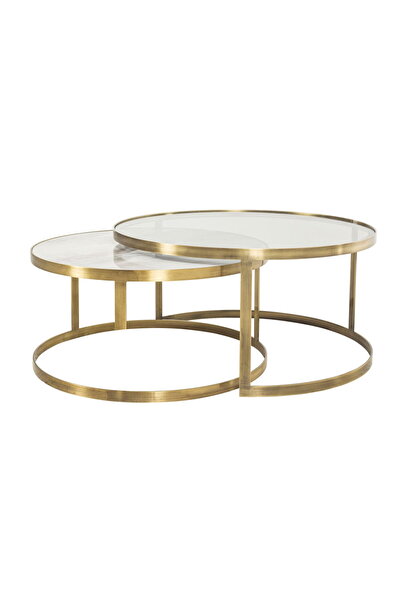 MUVA Concept Noble Modern Mermer ve Cam İkili Orta Sehpa Set