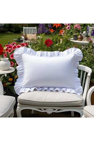 Bc Home White Country Ruffled Rectangular Throw Pillow Cover Soft Texture Vintage, Scandinavian, Bohemian, New Year