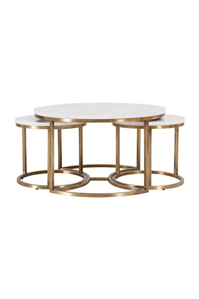 MUVA Concept Belluna Mermer Üçlü Metal Orta Sehpa Set