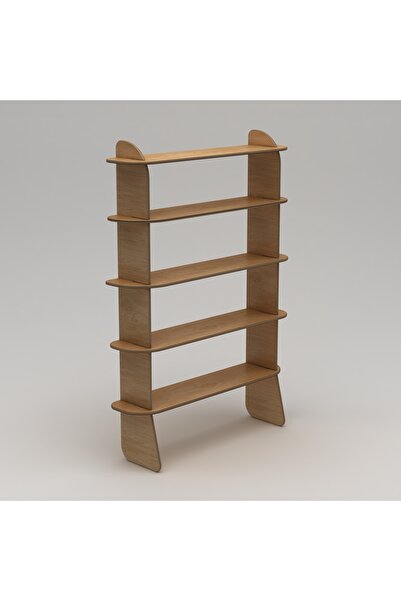 KUT TASARIM Kitaplık, Çok Amaçlı 5 Raflı Ahşap Kitaplık, Kontrplak, Meşe, Ceviz