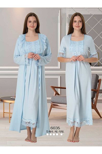 Lohussa Rochie de maternitate de maternitate din bumbac cu design special din dantela albastra, set de 2 camasi de noapte