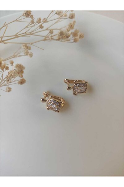 MoS JEWELLERY Gold Renk Zirkon Taşlı Kaplumbağa Figürlü Küpe - Paslanmaz Çelik