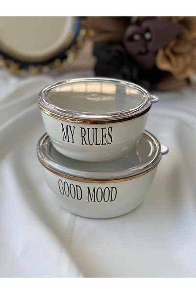 MD MİMOZA DEKOR Enamel Motto 2-Piece Storage Container
