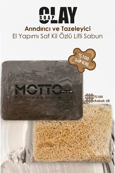 Motto Plus Professional صابون منقي ومنعش مصنوع يدويًا من الطين النقي وألياف اليقطين 110 جرام