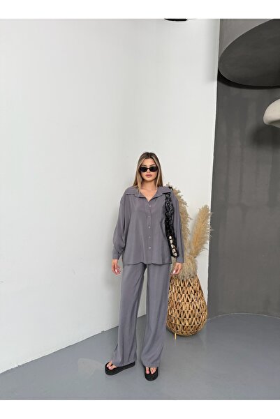 BEJNA Női szürke Oversize Modal ing nadrág szett
