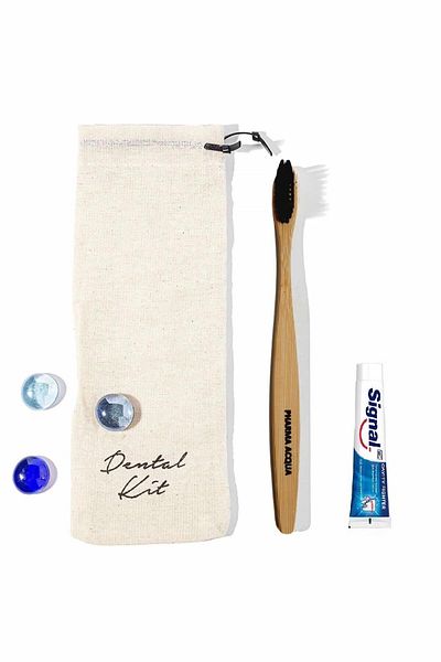 Pharma Acqua Dental Kit Natural Bamboo Medium Hard Toothbrush Signal Toothpaste 10 G