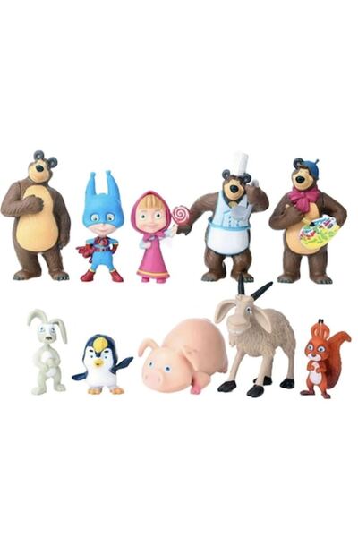 MASHA THE BEAR Σετ 10 φιγούρες της Μάσα και του Αρκούδου, Tnagora®, 7 cm