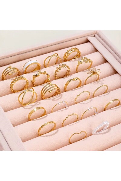 Le Manolia Accessories 21 Adet Çoklu Eklem Yüzük Seti Ayarlanabilir Eklem Yüzükleri Kombin Kalp Kelebek Yüzük Seti-019