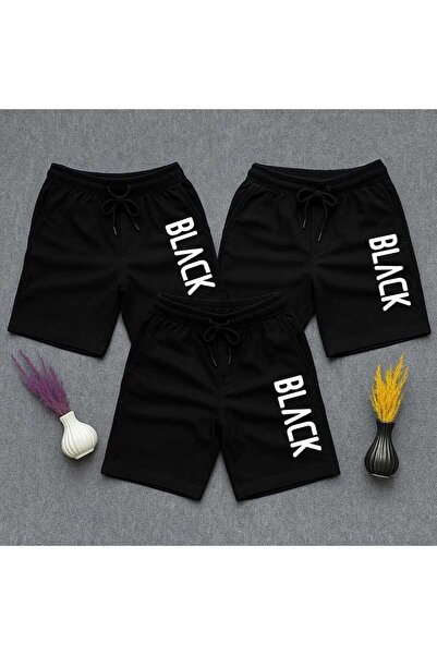 NETTENSTORE 3' LÜ BLACK BASKILI ERKEK ŞORT