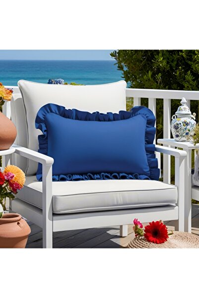 Bc Home Midnight Blue Country Frilly Rectangular Throw Pillow Cover Vintage, ...