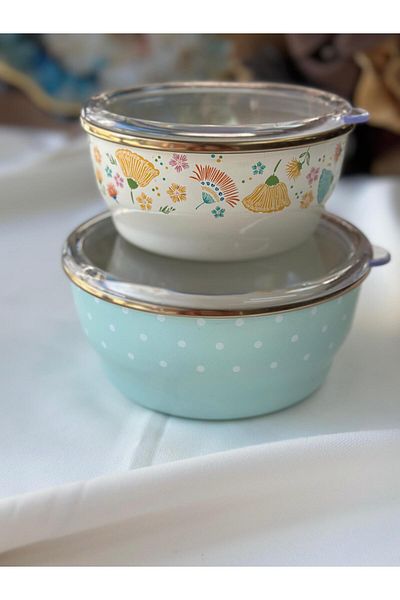 MD MİMOZA DEKOR Enamel Esperanza 2-Piece Storage Container