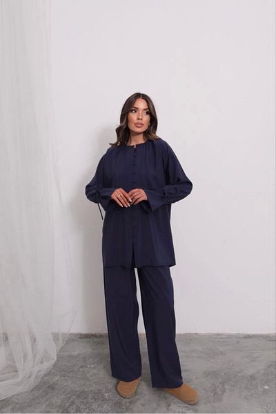 DEFNECE BUTİK Brit Buttoned Belted Double Suit - Navy Blue