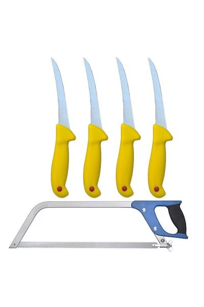 Globalport Retail Butchery Set: 4 R-gold Stainless Steel Boning Knives, Bone Saw, Blade 450 Mm