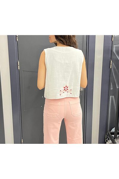 DİMA Patterned Strappy Linen Blend Vest
