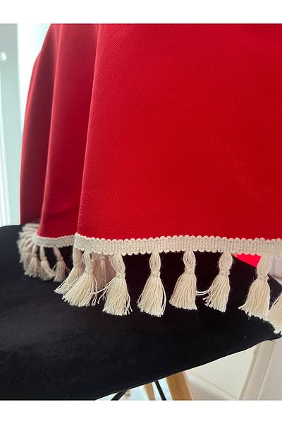 Zeren Home Liquid Proof Round Tablecloth with Fringe Tassel Detail