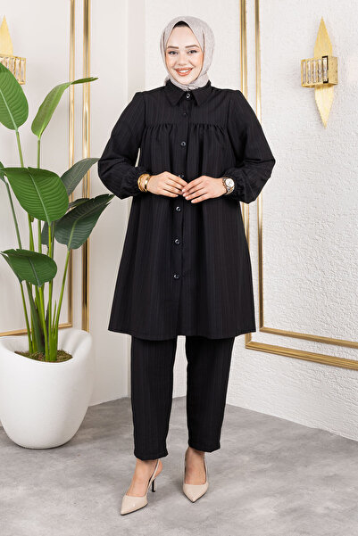 Tesettür Dünyası Buttoned Double Suit Tsd250172 Black