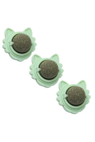 Evelise Set of 3 Toys for Kittens, 360° Rotating Catnip Ball, 5.5 cm, Green