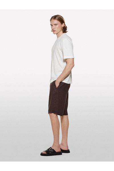 Sisley Linen Blend Crew Neck Regular Fit T-Shirt Men's Cream T-Shirt - 325P3D8Fs104L