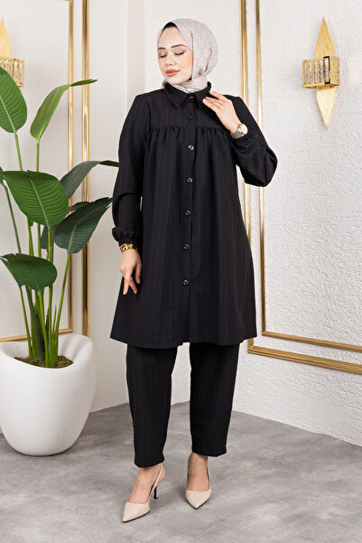 Tesettür Dünyası Buttoned Double Suit Tsd250172 Black