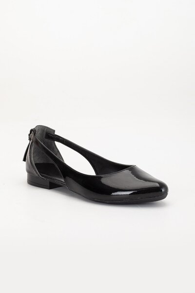 Dilimler Ayakkabı Women's Ballerinas Black Patent Leather Side Open