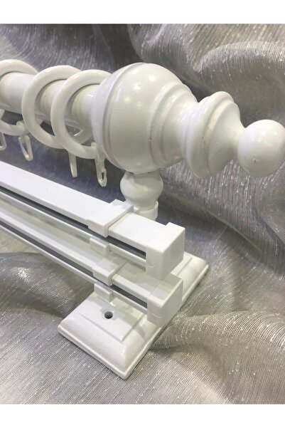 özdeğer home 100cm çift raylı rustik halkalı perde tutucu 3lü perde askısı ah...