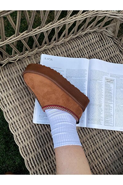 Elvinin Tarzı Puffy Fur Inside Flat Sole (Tan Color)