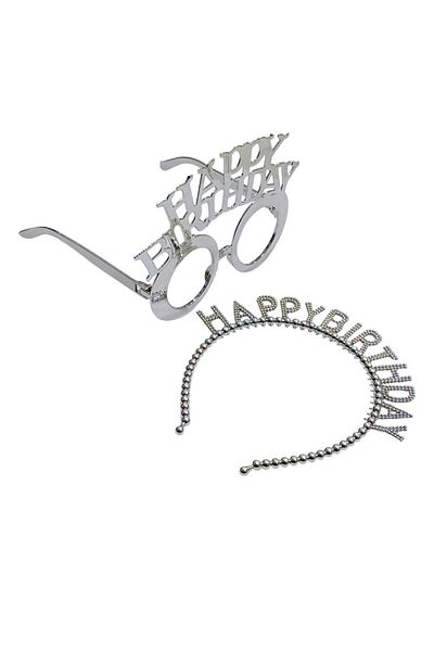 Party and Story Christmas accessories set consisting of a Christmas headband and 2 silver Christmas glasses