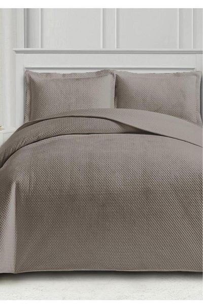 Çeyiz Diyarı Tuscany Double Luxury Velvet Bedspread Dark Stone