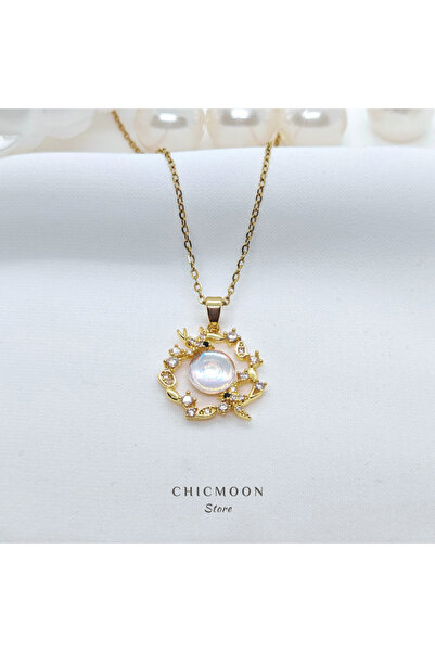 CHICMOON STORE قلادة طيور طائرة من حجر الزركون باللون الذهبي الفولاذي