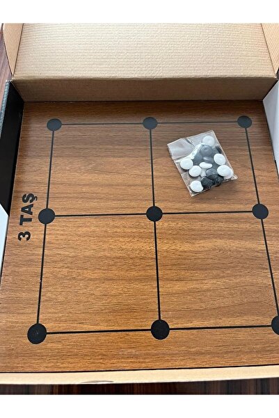 EXİN لعبة ذكاء خشبية للعائلة |   لعبة استراتيجية 9 أحجار و3 أحجار – خشب طبيعي – مجموعة منطقية تعليمية