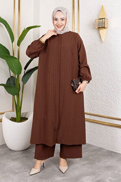 Tesettür Dünyası Large Size Suit with Concealed Zipper Tsd250170 Brown